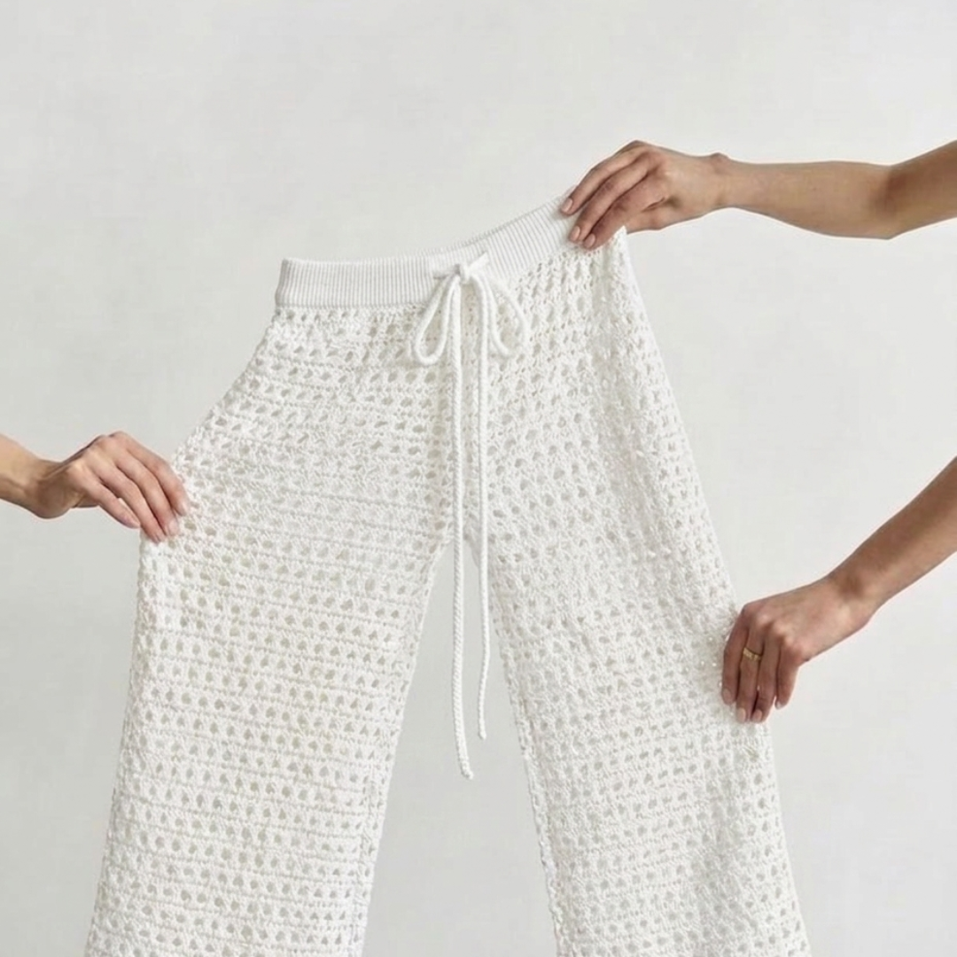 Crochet Wide-Leg White Beach Pants