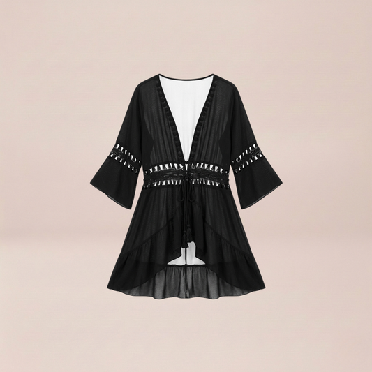 Crochet-Trim Kimono Cover-Up