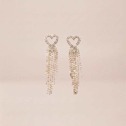 Pavé Heart Fringe Drop Earrings