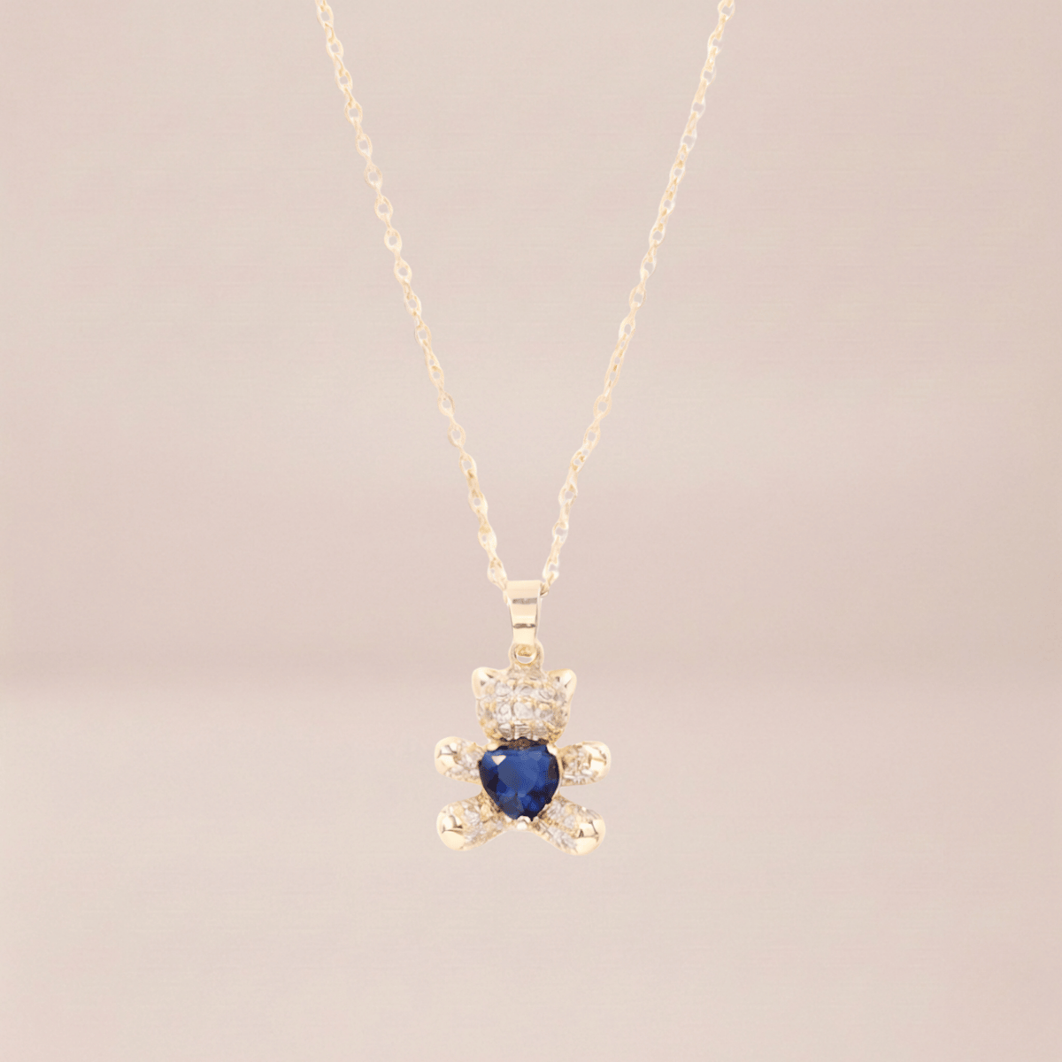 Crystal Teddy Heart Pendant Necklace
