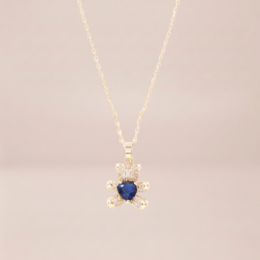 Crystal Teddy Heart Pendant Necklace
