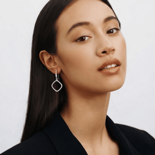 Pavé Geometric Square Drop Earrings