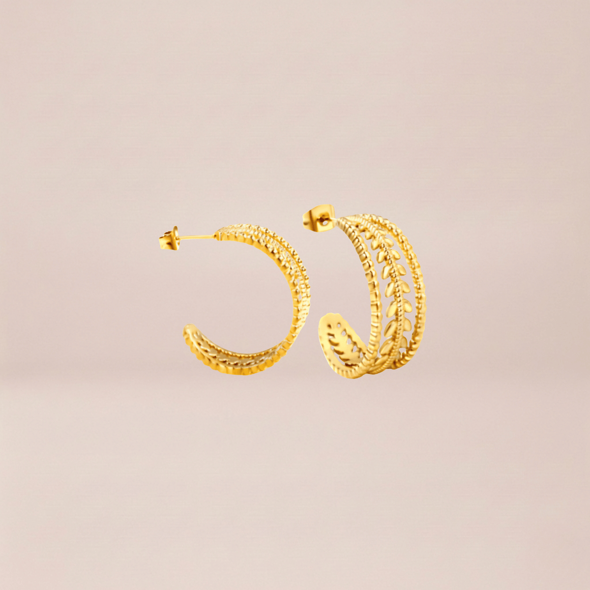 Triple-Band Laurel Leaf Hoop Earrings