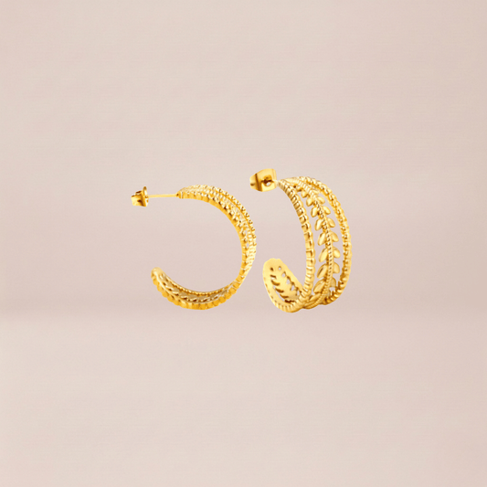 Triple-Band Laurel Leaf Hoop Earrings