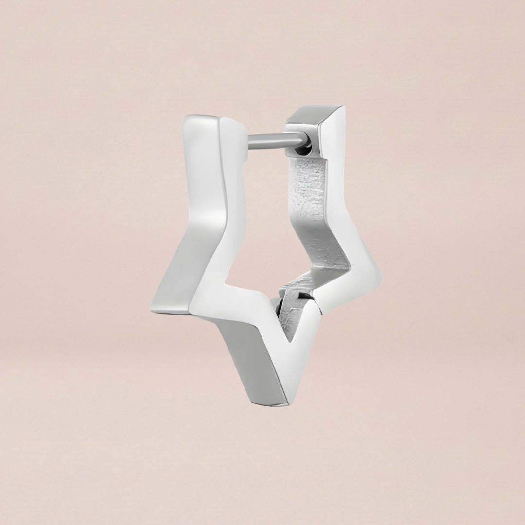Silver Star Outline Single Hoop Earring
