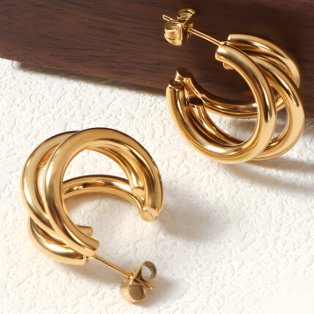 Triple Curve Gold Hoop Earrings