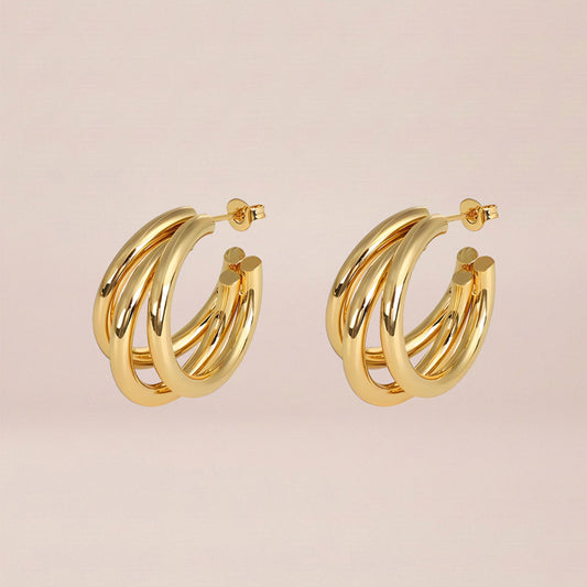 Triple Curve Gold Hoop Earrings