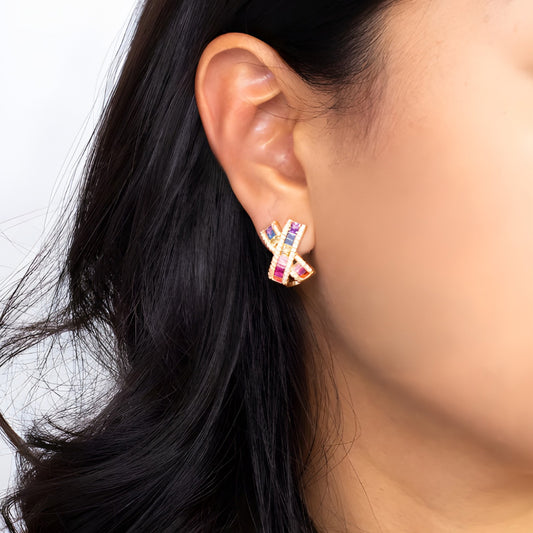 Rainbow Crisscross Crystal Earrings